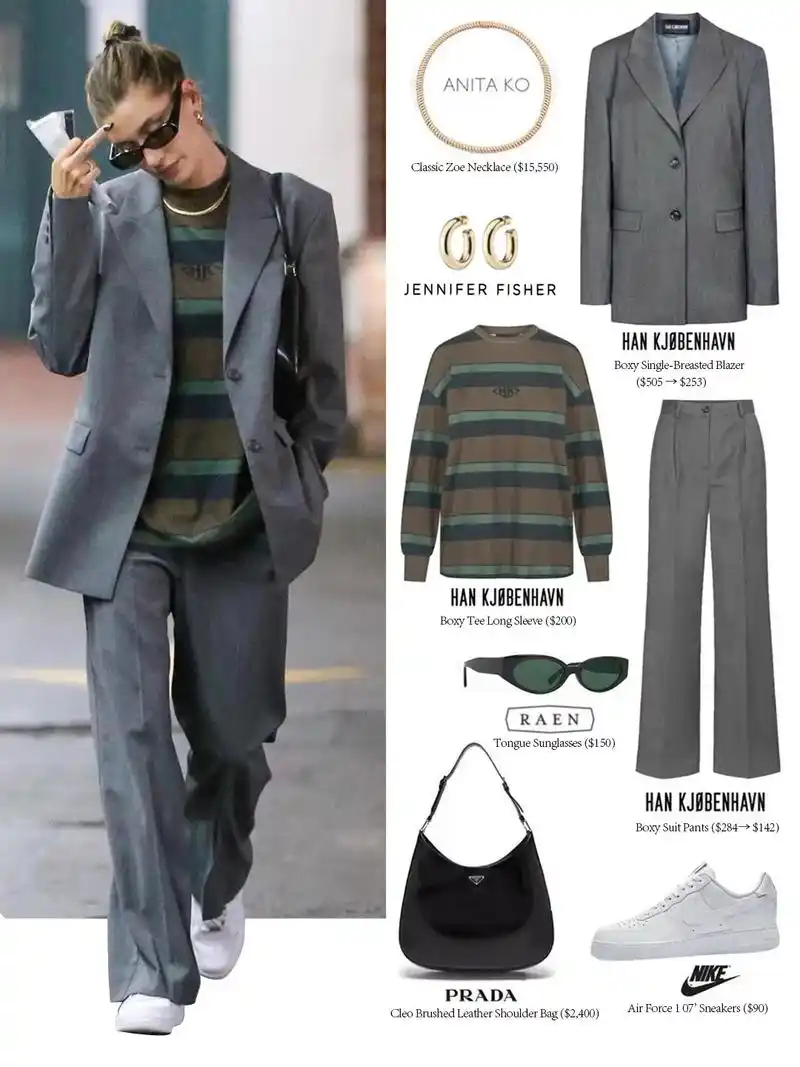 欧美明星街拍|海莉中性西装穿搭 #hailey #nike  - 抖音