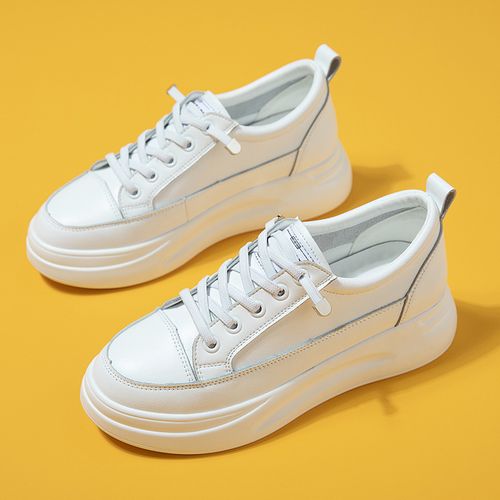 真皮小白鞋女全白厚底休闲显瘦增高5cm的休闲运动旅游鞋鞋子34码