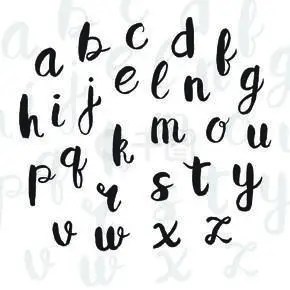 书法刻字集.水彩手绘字母表.矢量图.刷子和黑色墨水画的字母.