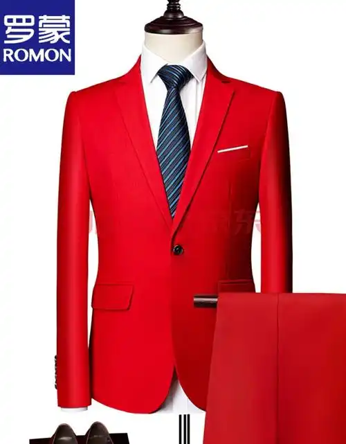 红色522两件套 一粒扣西装 西裤 m