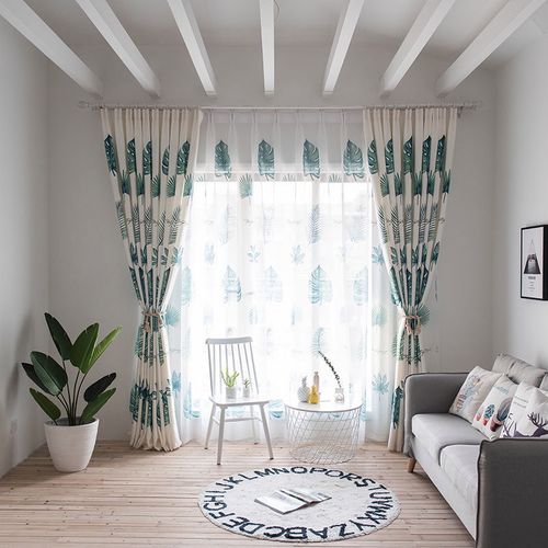 北欧风格ins简约遮光成品窗帘小清新叶子田园风格客厅卧室窗帘