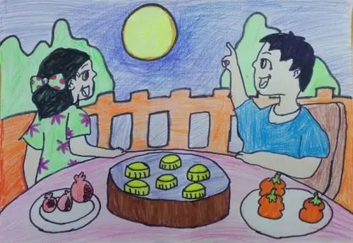 庆祝中秋节儿童画-望月
