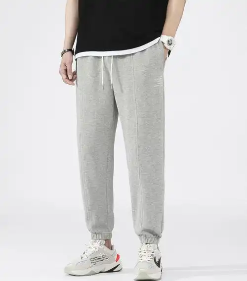 运动裤男士春秋款宽松休闲长裤束脚裤秋季灰色2021年新款卫裤浅灰色