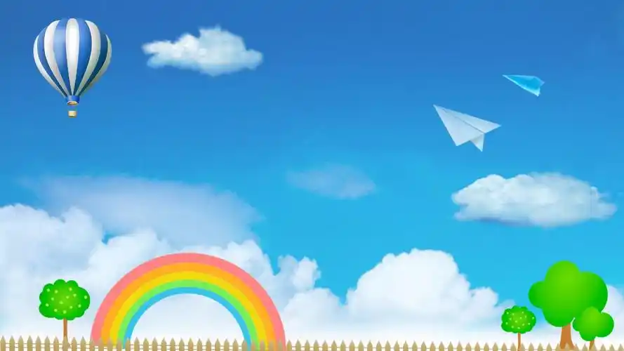 卡通蓝天白云彩虹ppt背景图片