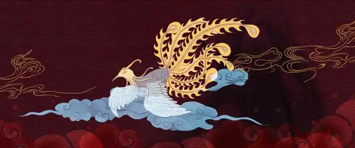 手绘凤凰祥云国潮风展板背景1920x800psd模版下载