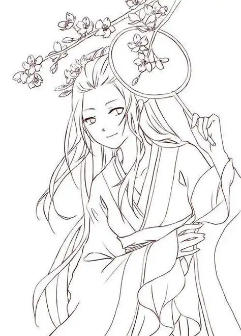 古风人物简笔画彩铅画