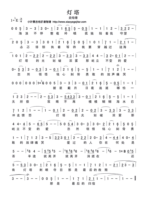 灯塔 谭维维 歌谱 简谱