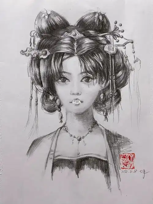 素描头像古代女子