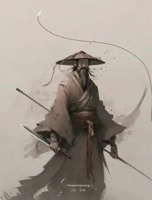 画师胖宁忙烟雨江湖水墨风武侠插画欣赏