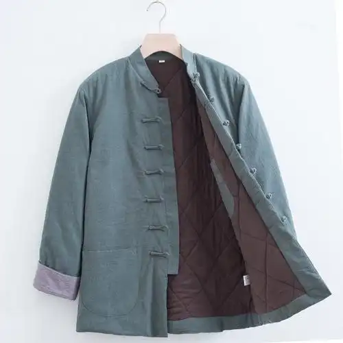 粗布衣服男上衣中式冬季唐装棉袄中国风装立领复古盘扣加厚外套棉衣