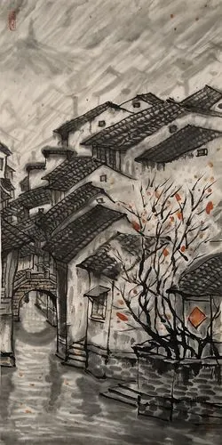 的现代派手法和水墨写意的特质来描绘自己心目中的,意象中的江南水乡