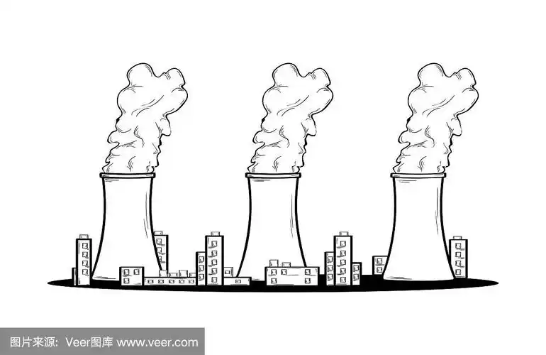 发电厂和三个冒烟的烟囱