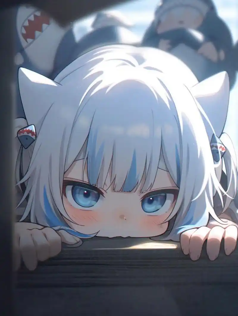 超级可爱的鲨鱼娘,趴在地上啃板板?[太开心] #二次元