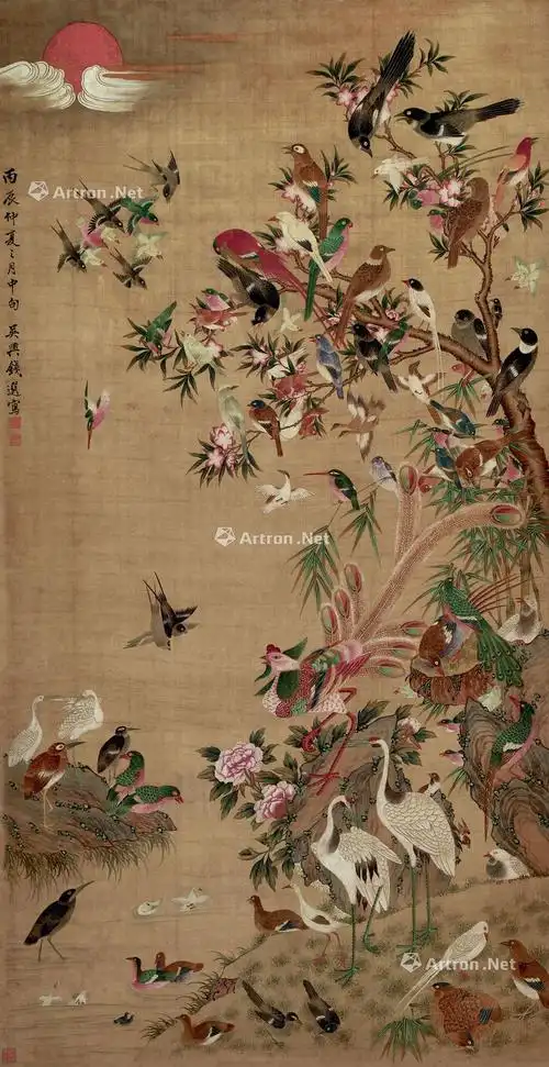 【百鸟朝凤 立轴 设色绢本】拍卖品_图片_价格_鉴赏_绘画_雅昌艺术品