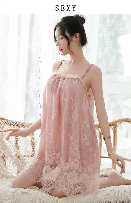 大码吊带情趣内衣女胖mm加肥性感韩版蕾丝睡衣女夏火辣透视明睡裙