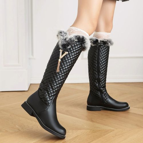 女童长靴子白色公主冬靴皮靴儿童棉靴中大童高筒靴女孩过膝长筒靴