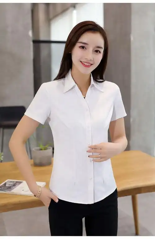 浪莎女装新款韩版白衬衫女短袖夏季服正装修身职业ol显瘦工装女士气质