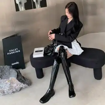 女式真皮长筒皮靴过膝盖平底长筒靴秋冬低跟瘦瘦靴过膝高筒骑士靴