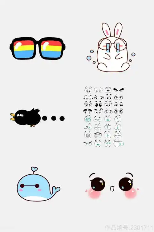 水彩卡通可爱动物表情包免抠素材模板下载-编号2301711-众图网