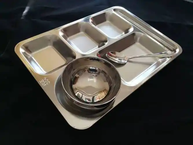 不锈钢食堂自助餐盘套装工厂学校食堂快餐盘碗勺筷多款式可搭配