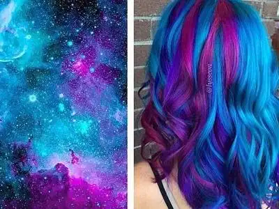 蓝色和紫红色搭配的发色,也太好看了