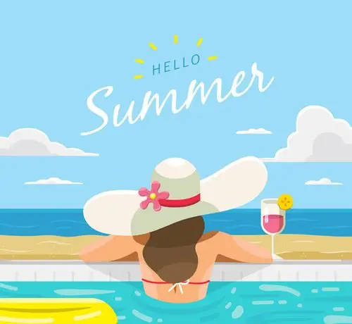 饮料,沙滩帽,沙滩,summer,创意,大海,泳池,度假,女子,背影,游泳圈