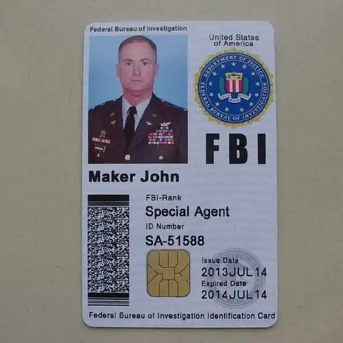 美国联邦调查局fbi身份id卡 新版fbi身份卡 个性定制pvc芯片id卡