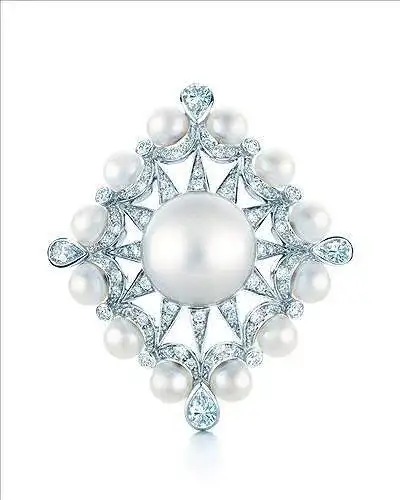 蒂芙尼铂金镶珍珠钻石戒指