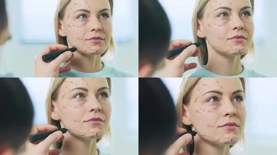 医生在女人脸上画面部整形轮廓线