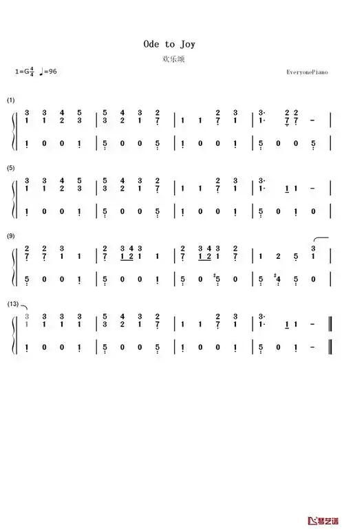 欢乐颂钢琴简谱数字双手贝多芬