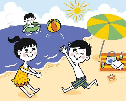 游泳,西方人,儿童,无人,三个人,伙伴,朋友,投,笑,微笑,横图,插画,室内