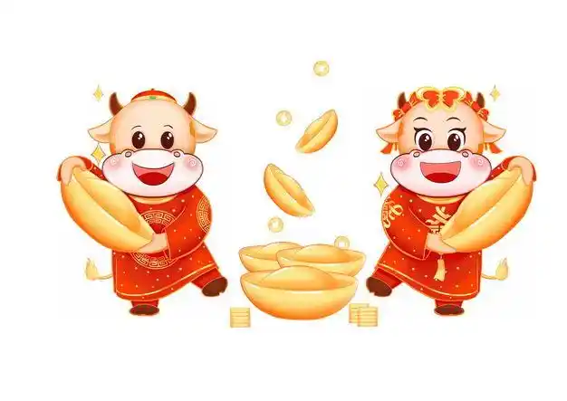 牛年新年春节抱着金元宝的卡通小牛8060854psd图片免抠素材