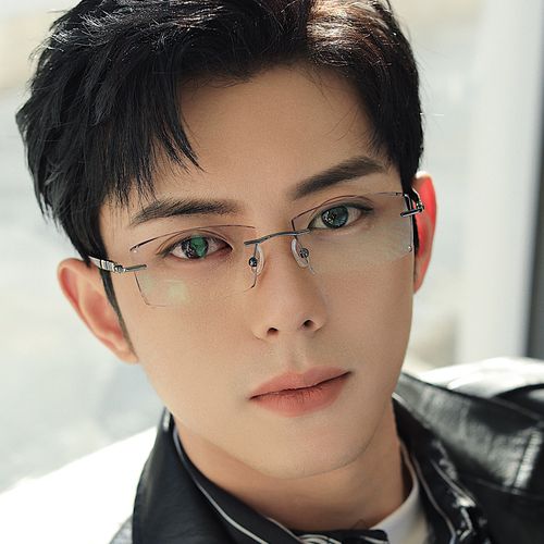 无框近视眼镜男潮可定制度数高散变色钻石切边纯钛商务款眼镜008