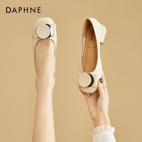 达芙妮女鞋简约百搭小香风一脚蹬粗跟浅口单鞋法式温柔奶奶鞋瓢鞋