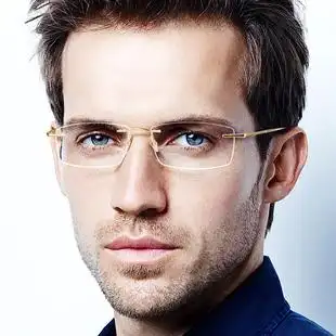无框近视眼镜男纯钛 商务镜框金色眼镜架超轻 银色无边框可配变色