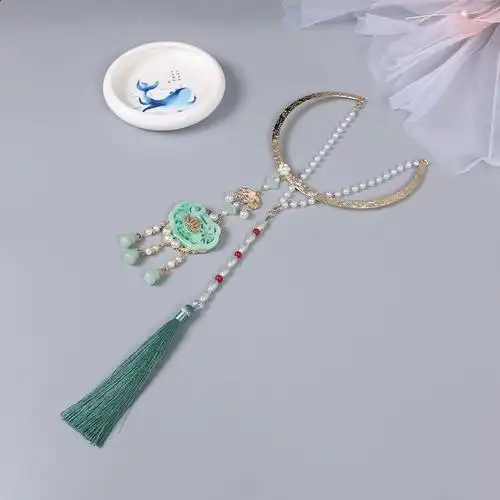 明制汉服配饰富贵项圈璎珞长背云项链男女敦煌风古风珍珠流苏颈饰