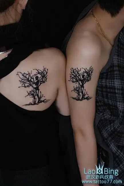 武汉纹身学校:情侣图腾骷髅树纹身图案作品