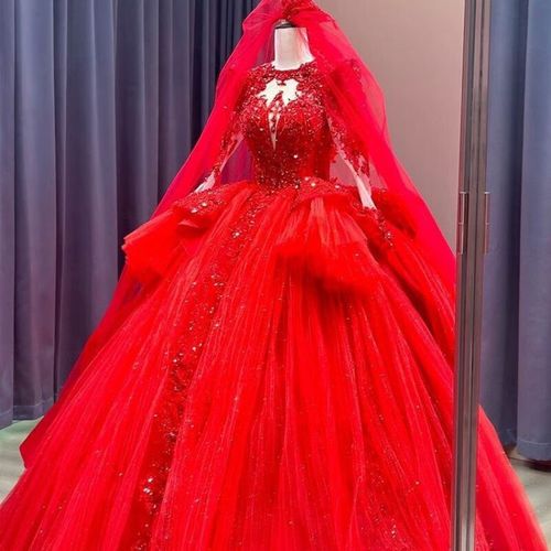 舒凯乐婚纱新娘主纱红色红色婚纱2023新娘重工质感中国风长袖主纱显瘦