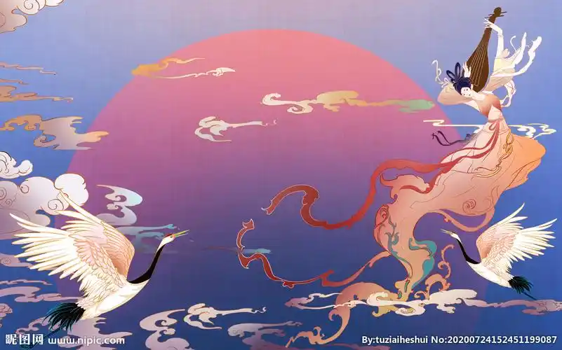 仙鹤仙女国风古风插画背景素材图片