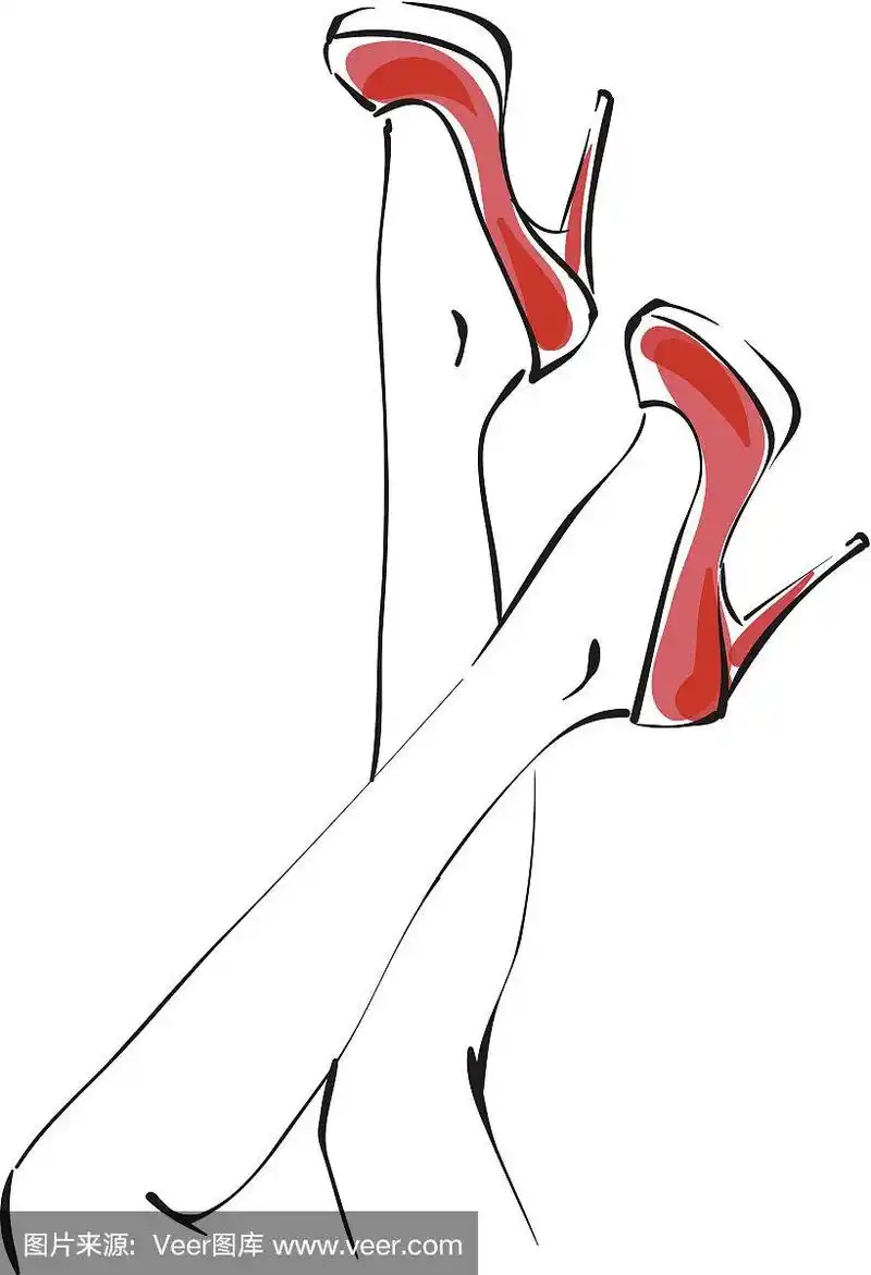 红色高跟鞋的腿的铅笔素描