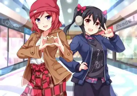 动漫人物带着帽子双手比心的情侣头像