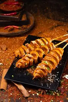 美食烤串烤面筋图片