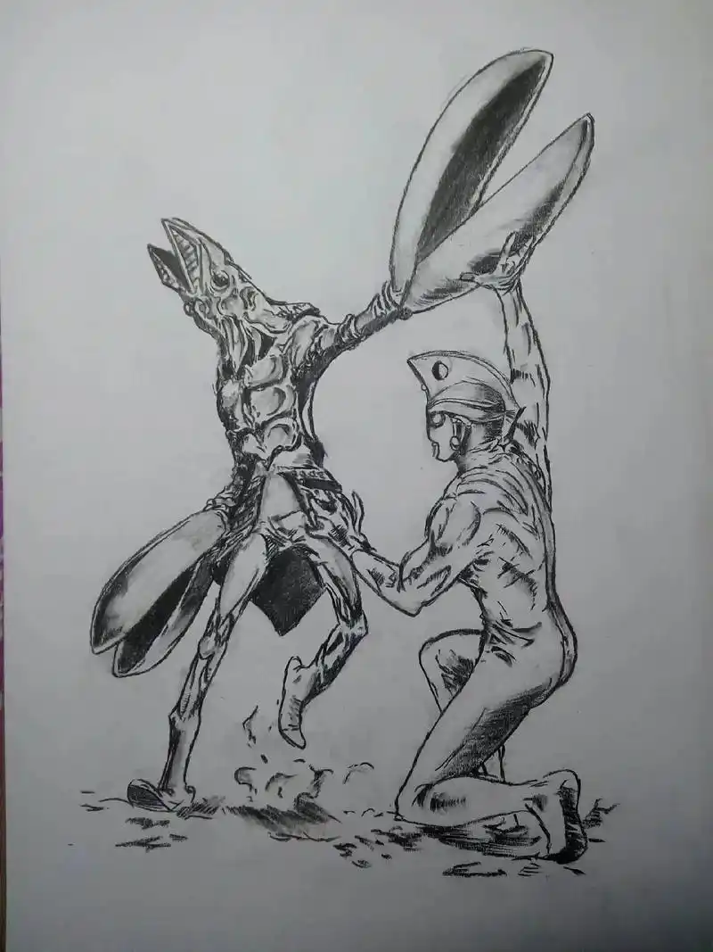 接着旧画.#特摄#奥特曼#铁血战士 #艾斯奥特曼 #手绘  - 抖音