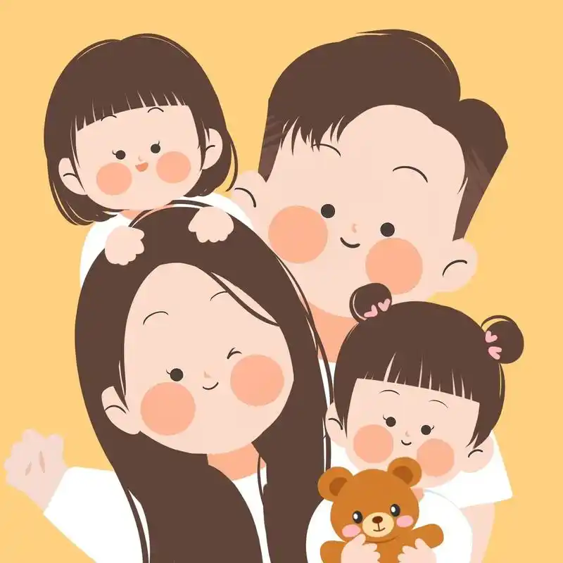 一家四口春日全家福手绘~原创无水印分享05 送给大家一家四口可爱