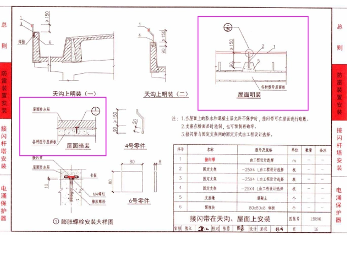 避雷带敷设图集中哪里能看到关于沿混凝土块敷设和沿折板支架敷设的