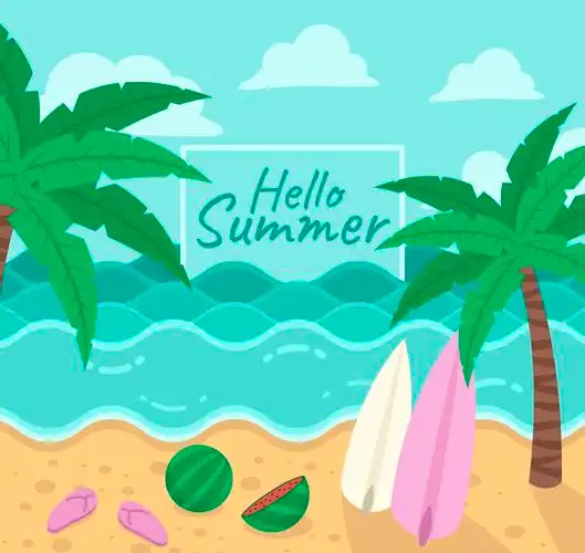 彩色夏季大海和沙滩风景矢量图