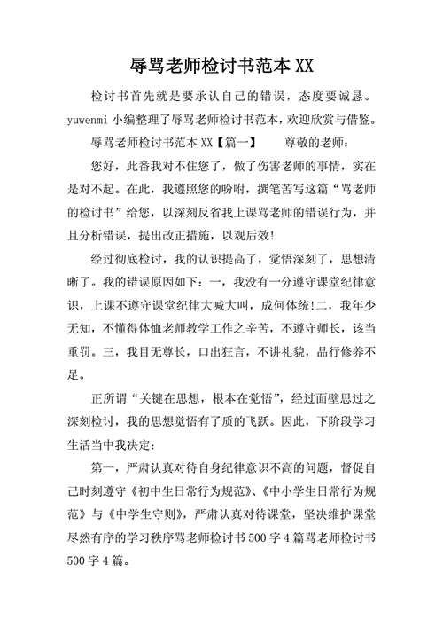 辱骂老师检讨书范本xxdocx4页