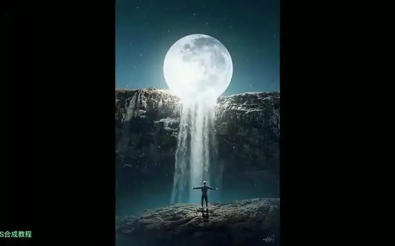 ps高级合成,教你用ps合成创意海报(月亮瀑布)