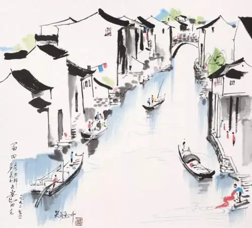 吴冠中笔下的江南,用寥寥几笔便抓住了那"神韵",整个画面大量的留白