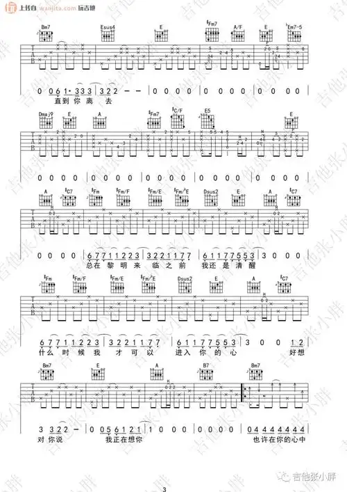 张震岳秘密吉他谱c调原版六线谱秘密吉他弹唱谱张震岳